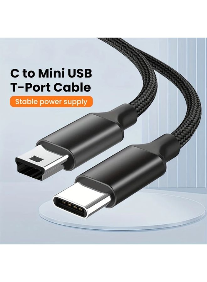 Black Nylon Braided USB C To Mini USB Cable 118 Inch Charge And Data Sync - Image 1