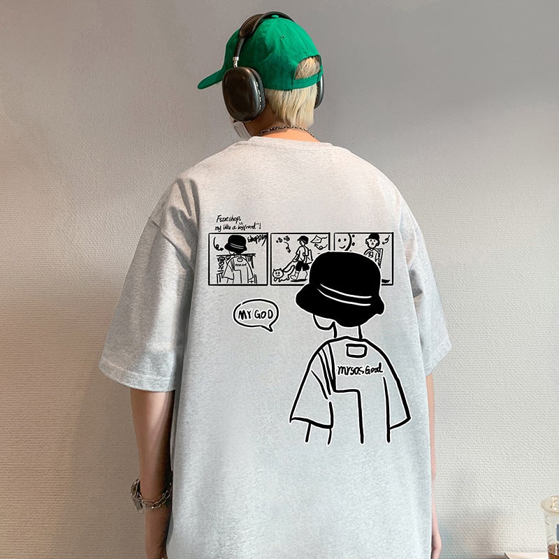 Heavy Cotton Short-Sleeved T-Shirt Men'S Summer Trendy Brand T-Shirt American Casual Breathable Sports Top - Image 2