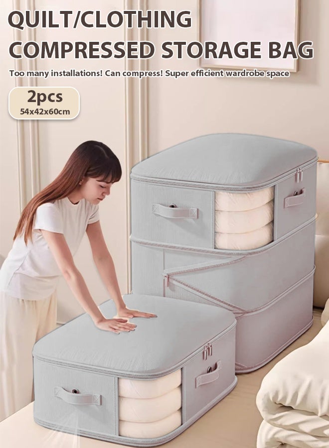 2PCS Large Capacity Storage Box Clothes Storage Storage Bag Organizer Set Foldable Clothes Organizers Storage Containers For Clothing, Blanket, Comforters, Bed Sheets, Pillows And Toys Grey 54*42*60cm - Image 1
