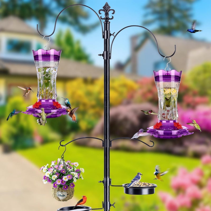 BOLITE Hummingbird Feeders for Outdoors Hanging, BOLITE Glass Hummingbird Feeder, 4 Bee Guard Feeding Ports, Built-in Ant Moat, Leak Proof, 15 Ounces, Stars Decor, Purple, 2 Pack, Gifts for Women Men - Image 2