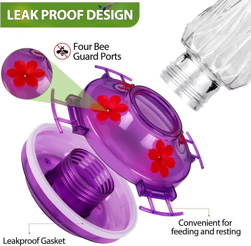 BOLITE Hummingbird Feeders for Outdoors Hanging, BOLITE Glass Hummingbird Feeder, 4 Bee Guard Feeding Ports, Built-in Ant Moat, Leak Proof, 15 Ounces, Stars Decor, Purple, 2 Pack, Gifts for Women Men - Image 4