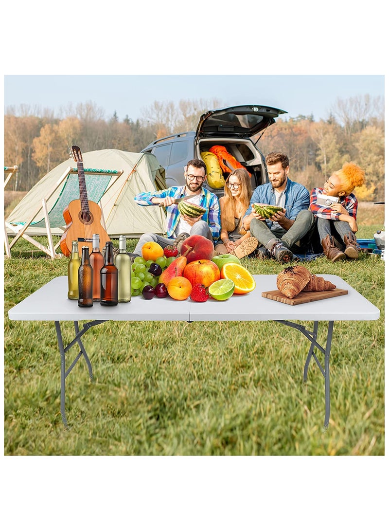 UREVO Folding Lightweight Trestle Outdoor Camping Table Heavy Duty Plastic Outdoor Folding Picnic Table Folding Trestle Table For BBQ Party Folds in Half with Carry Handle White - Image 4