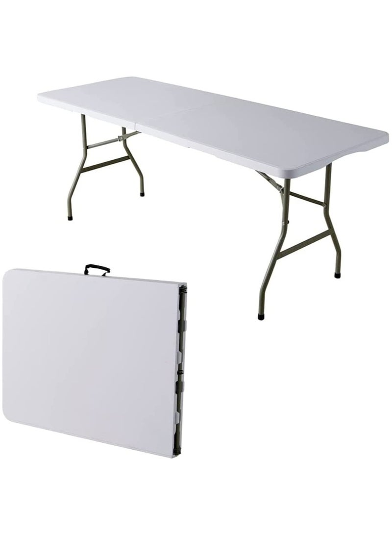 UREVO Folding Lightweight Trestle Outdoor Camping Table Heavy Duty Plastic Outdoor Folding Picnic Table Folding Trestle Table For BBQ Party Folds in Half with Carry Handle White - Image 2