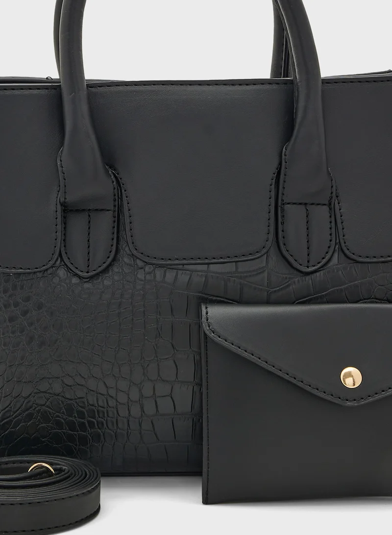 ELLA 2 In 1 Croc Satchel Bag With Pouch Set