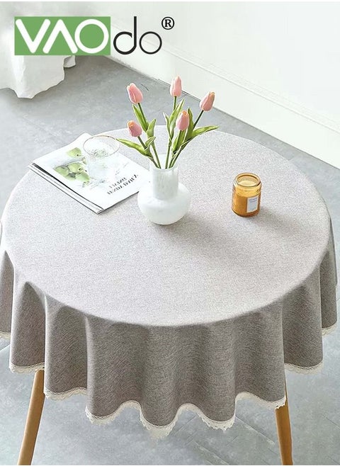 Waterproof Tablecloth Spillproof Wrinkle Free Table Cloth Kitchen Dinning Tabletop Decoration Fabric Cotton and Linen Round Table Mat Table Cover for Outdoor and Indoor Use Grey