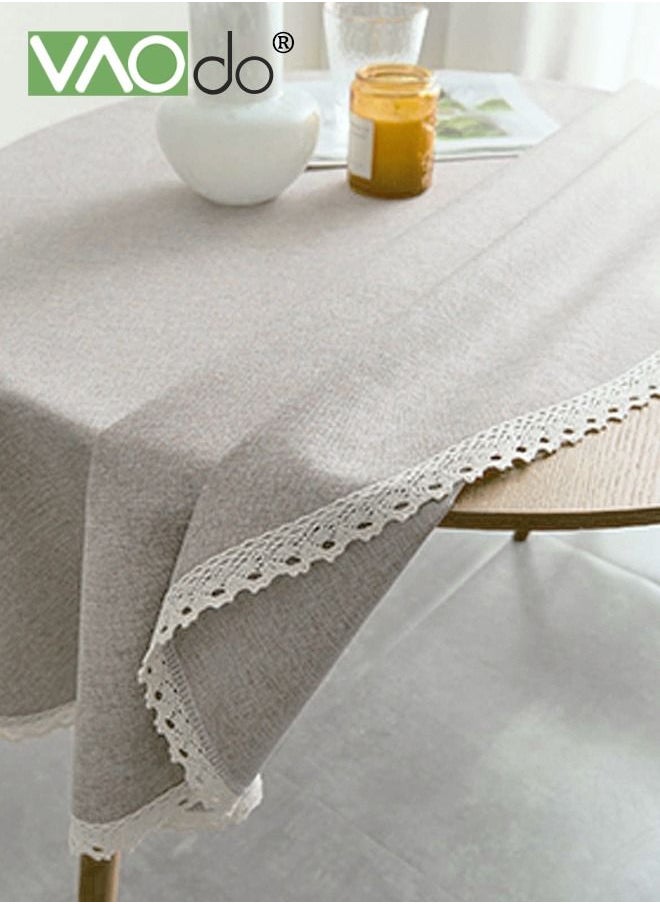 Waterproof Tablecloth Spillproof Wrinkle Free Table Cloth Kitchen Dinning Tabletop Decoration Fabric Cotton and Linen Round Table Mat Table Cover for Outdoor and Indoor Use Grey