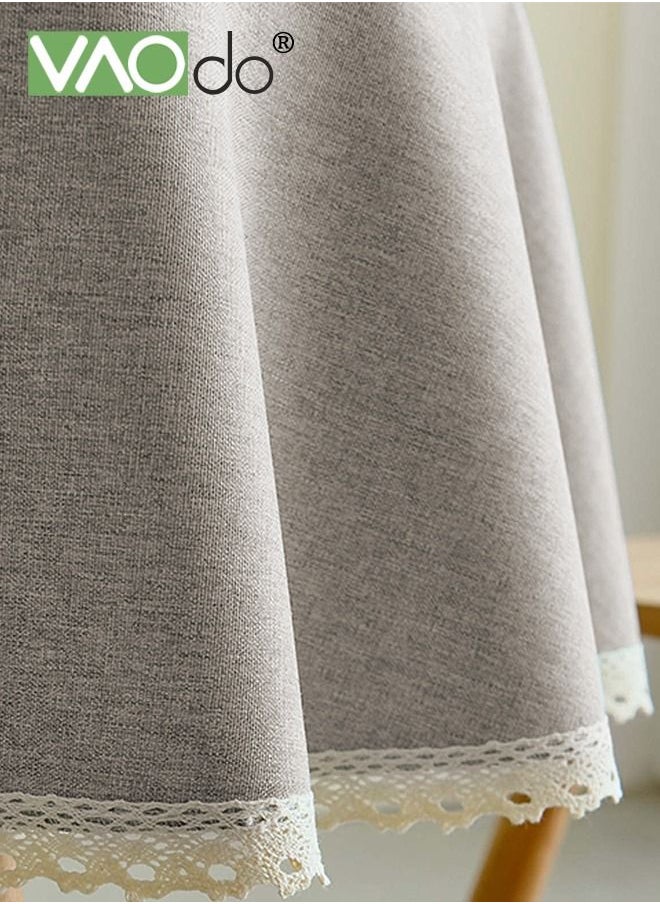 Waterproof Tablecloth Spillproof Wrinkle Free Table Cloth Kitchen Dinning Tabletop Decoration Fabric Cotton and Linen Round Table Mat Table Cover for Outdoor and Indoor Use Grey