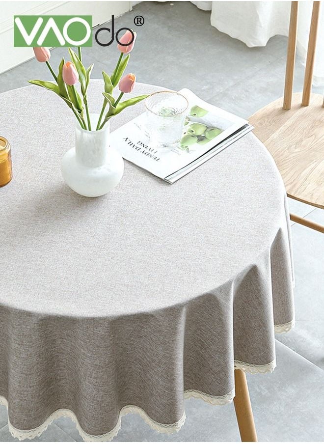 Waterproof Tablecloth Spillproof Wrinkle Free Table Cloth Kitchen Dinning Tabletop Decoration Fabric Cotton and Linen Round Table Mat Table Cover for Outdoor and Indoor Use Grey