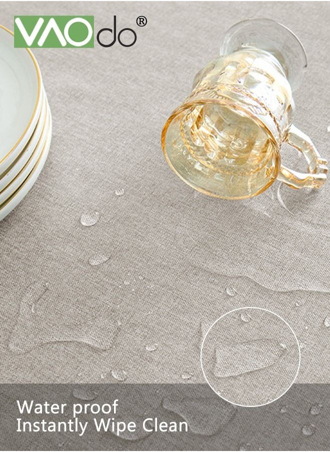 Waterproof Tablecloth Spillproof Wrinkle Free Table Cloth Kitchen Dinning Tabletop Decoration Fabric Cotton and Linen Round Table Mat Table Cover for Outdoor and Indoor Use Grey