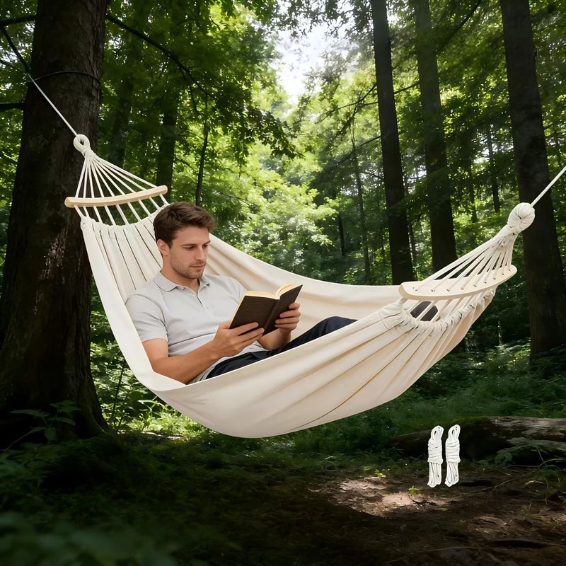 White Upgrade 150 Models Double Hammock Hanging Swing Bed Chair For Garden Balcony Courtyard Outdoor Relaxation All Season Sunbathing - Image 4