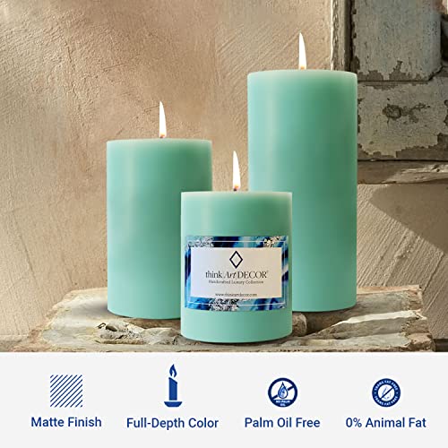 ThinkArtDecor Unscented Pillar Candles Set of 3 | 55, 70, 90 Hrs | 3, 4, 6 inches Smokeless & Dripless Wax Candles for Home Decor | Turquoise - Image 4