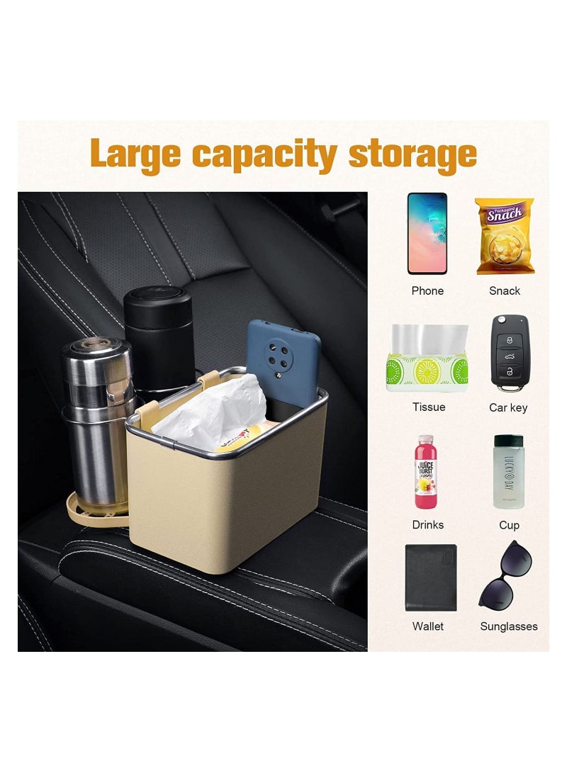 GGEROU Car Armrest Storage Box with 2 Coffee Cup Water Drink Holder Beige - Image 5