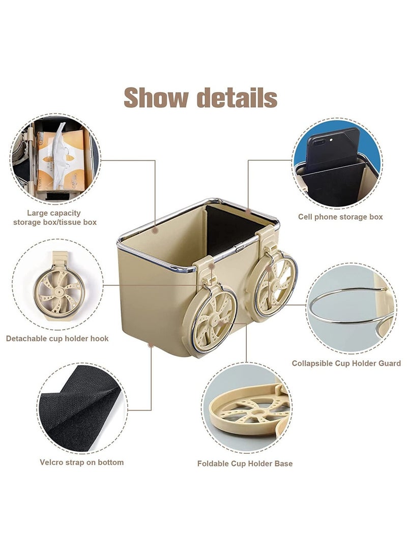 GGEROU Car Armrest Storage Box with 2 Coffee Cup Water Drink Holder Beige - Image 4