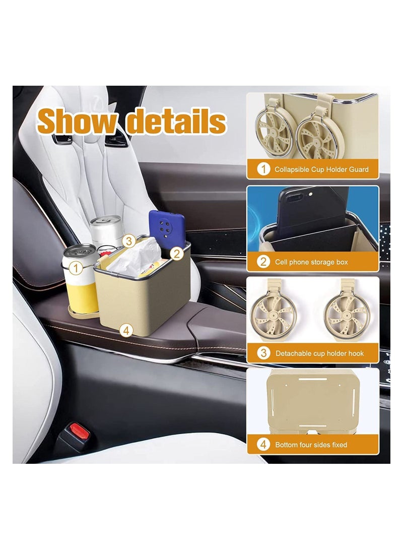 GGEROU Car Armrest Storage Box with 2 Coffee Cup Water Drink Holder Beige - Image 2