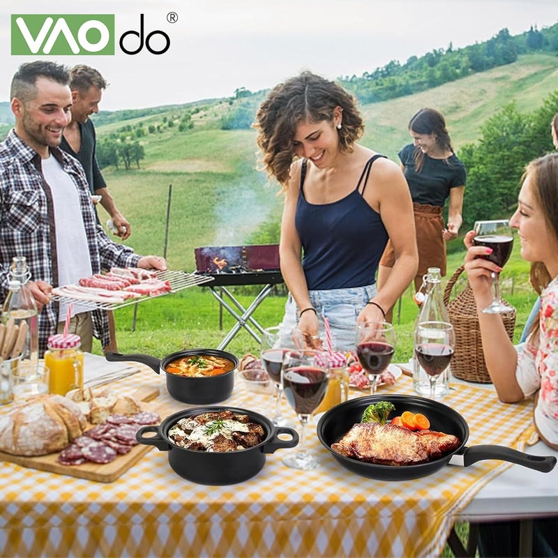 VAOdo 13 Piece Pots and Pans with Utensils, Nonstick Cookware Set, PFOA Free Scratch Resistant Cooking Surface Compatible with All Stoves, Nylon and Aluminum, Black - Image 4