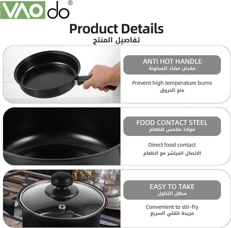 VAOdo 13 Piece Pots and Pans with Utensils, Nonstick Cookware Set, PFOA Free Scratch Resistant Cooking Surface Compatible with All Stoves, Nylon and Aluminum, Black - Image 2