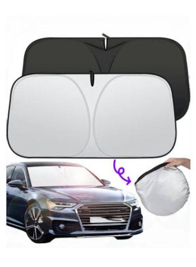 مظلة سيارة أمامية قابلة للطي - عازل حراري عاكس **عالمي** يحجب الأشعة فوق البنفسجية | حقيبة تخزين | مناسبة للاندكروزر والباترول **وغيرها** (١٤٥x٨٠سم) - Image 1