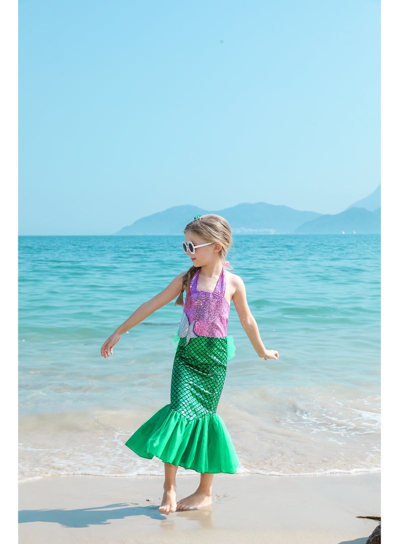 TAPIT Mermaid Costumes for Kids Toddler Girls Mermaid tail Set Pretend Dress Up Role Play Set for Children Cosplay Age 3-10 Birthday Party Halloween Christmas Costume Outfit Mermaid Dress - Image 4