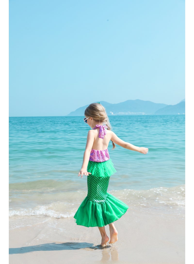 TAPIT Mermaid Costumes for Kids Toddler Girls Mermaid tail Set Pretend Dress Up Role Play Set for Children Cosplay Age 3-10 Birthday Party Halloween Christmas Costume Outfit Mermaid Dress - Image 5