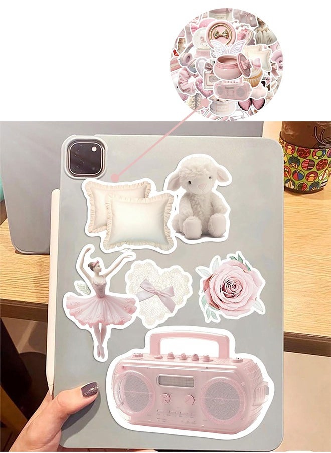 Organizer - 50Pcs Girls Gentle Ballet Pink Sticker, Pink Aesthetic Graffiti Sticker for Kids Teens, Cute Pink Laptops Decals for Water Bottles Journal Bag Phone - Image 1