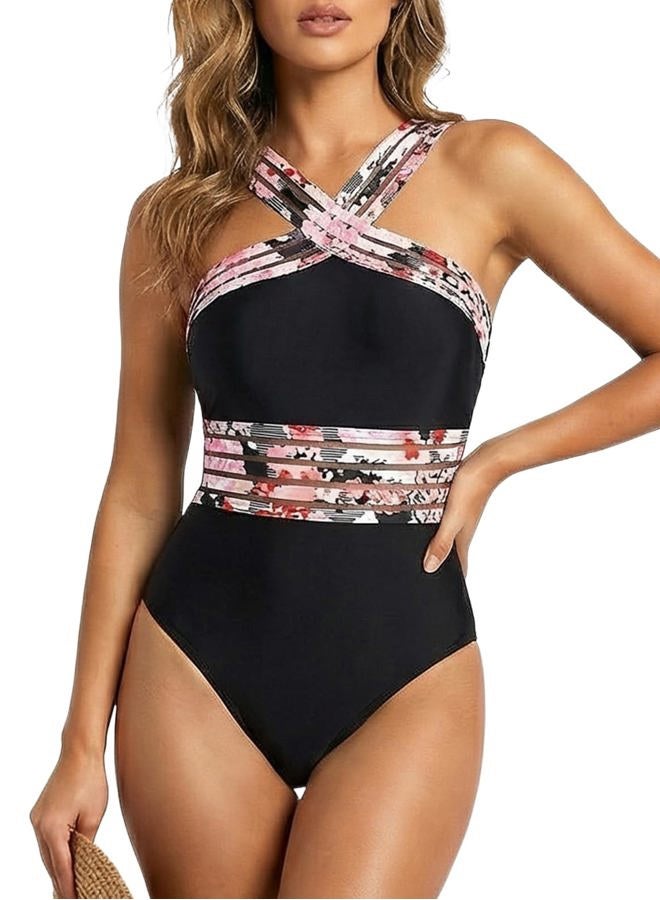 Hilor Women's One Piece Swimsuits Slimming High Waisted Bathing Suits Front Crossover Swimwear Monokinis, Black&pink Floral, 10-12 - Image 5