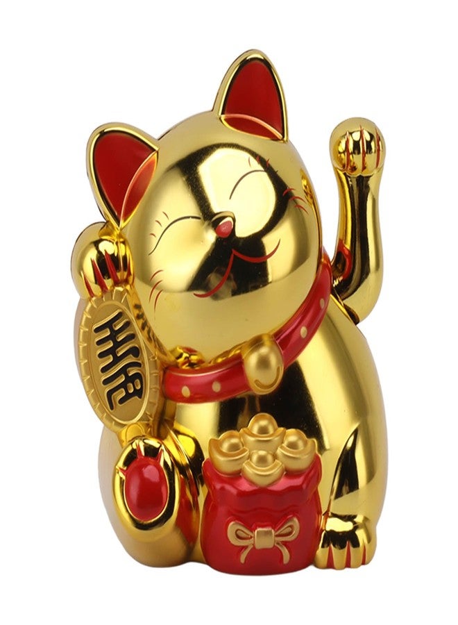 Cocoarm 5.5 Inch Lucky Cat, Smiling Lucky Cat Waving Arms for Wealth and Prosperity, Fortune Cat Statue Decoration for Home Shop Restaurant Car Party (MLY11020-4 Gold) - Image 1