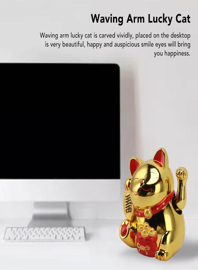 Cocoarm 5.5 Inch Lucky Cat, Smiling Lucky Cat Waving Arms for Wealth and Prosperity, Fortune Cat Statue Decoration for Home Shop Restaurant Car Party (MLY11020-4 Gold) - Image 4