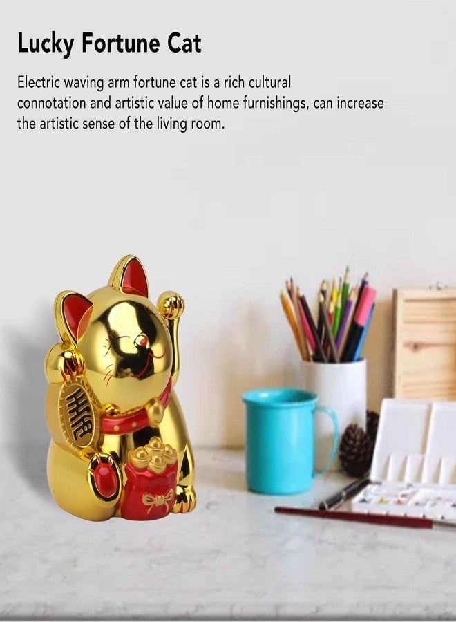 Cocoarm 5.5 Inch Lucky Cat, Smiling Lucky Cat Waving Arms for Wealth and Prosperity, Fortune Cat Statue Decoration for Home Shop Restaurant Car Party (MLY11020-4 Gold) - Image 2