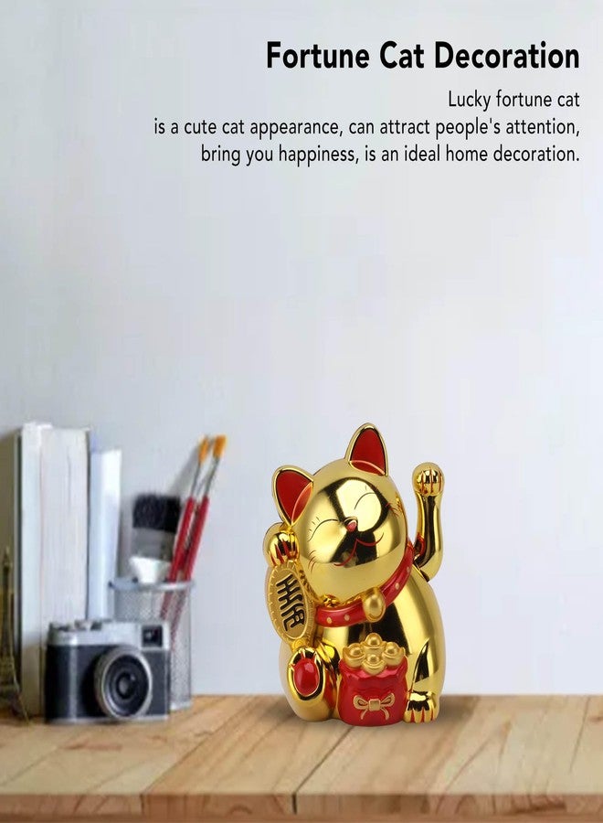 Cocoarm 5.5 Inch Lucky Cat, Smiling Lucky Cat Waving Arms for Wealth and Prosperity, Fortune Cat Statue Decoration for Home Shop Restaurant Car Party (MLY11020-4 Gold) - Image 3
