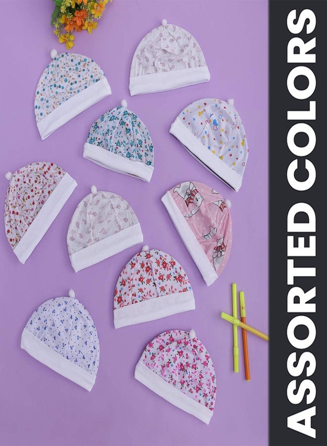 Pokory New Born Baby Cap Pack of 5 Cotton Floral Printed Light Weight Regular fit Cap for Baby Girls and Baby Boys (Colour May Vary) Multicolour - Image 2