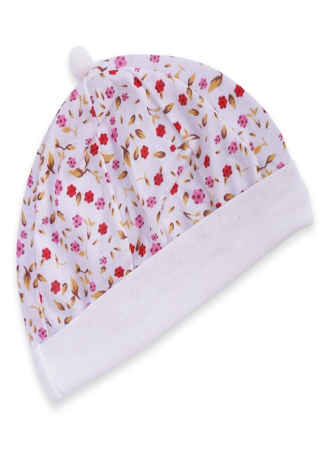 Pokory New Born Baby Cap Pack of 5 Cotton Floral Printed Light Weight Regular fit Cap for Baby Girls and Baby Boys (Colour May Vary) Multicolour - Image 4