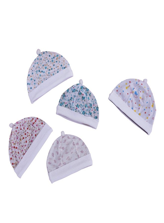 Pokory New Born Baby Cap Pack of 5 Cotton Floral Printed Light Weight Regular fit Cap for Baby Girls and Baby Boys (Colour May Vary) Multicolour - Image 1