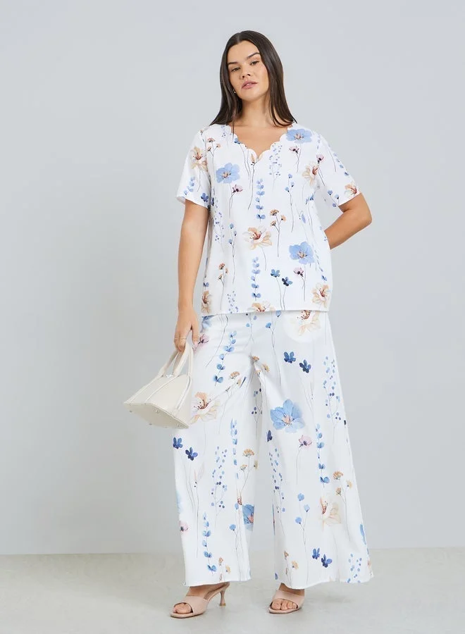 Take Two Women White Floral Print Short Sleeve Top