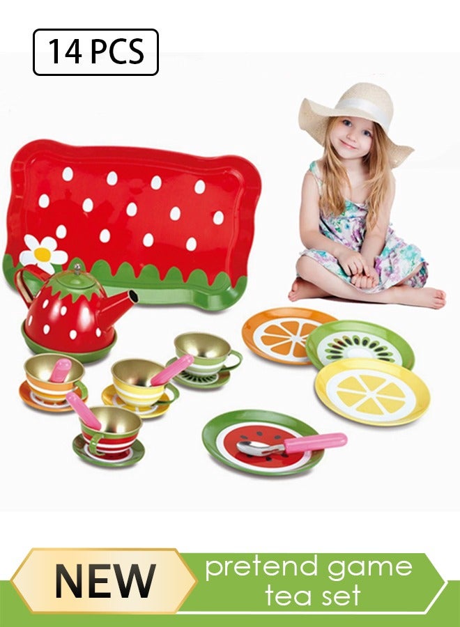 Loquat 14 piece children's pretend game tea set, toddler toy girl tea party set, children's tea party set, learning and social skills, children's birthday gift - Image 3