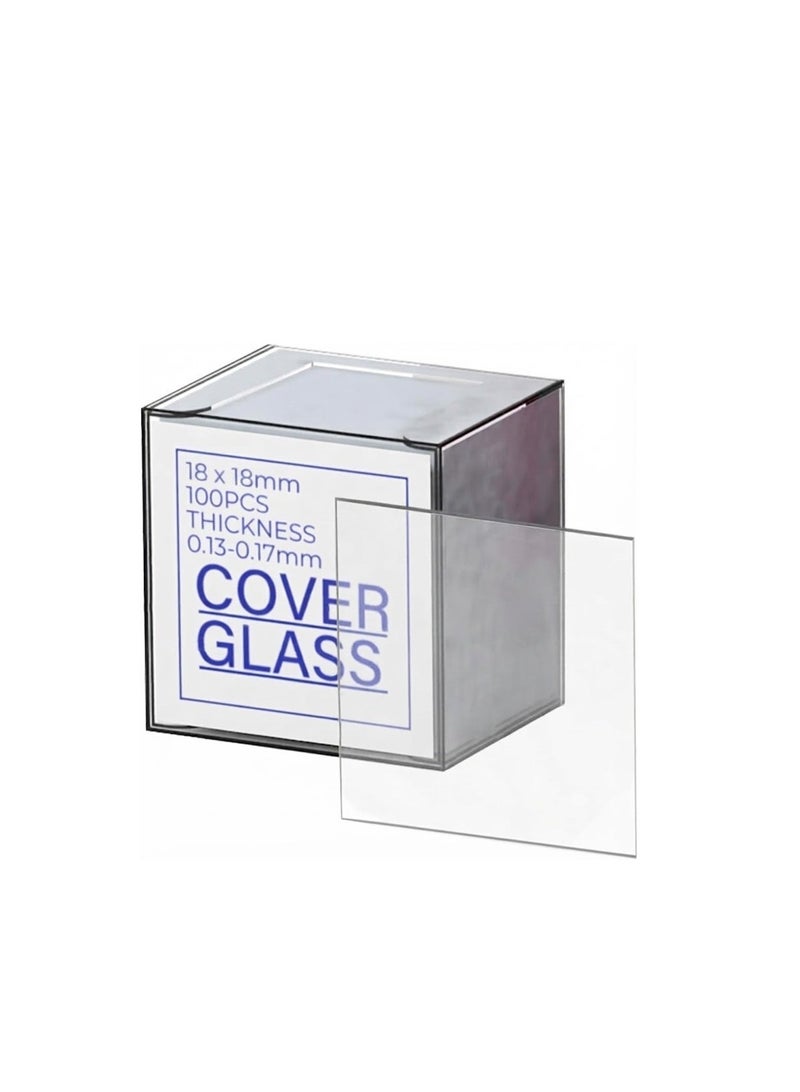 Protect Glass Cover Slips for Microscope Slides 18 x 18 mm | Premium Clear Cover Glass | High Optical Clarity | Pre-Cleaned Laboratory Cover Slips | For Biological, Pathology & Research Use | Pack of 100 - Image 1