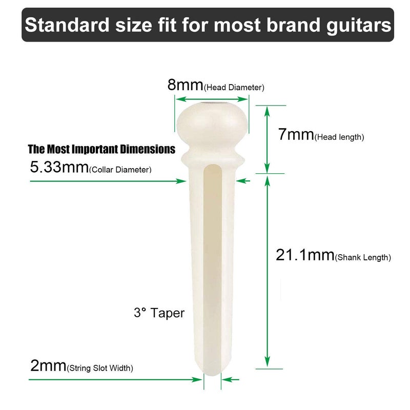 Vencetmat Acoustic Guitar Bridge Pins, Pure Bone, Slotted, Ivory Color, Inlaid Abalone Dot - Image 5