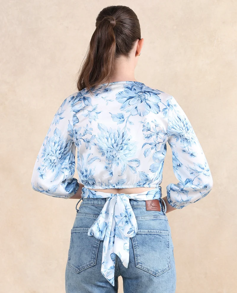 Rareism Women's Floral Printed V-Neck Top