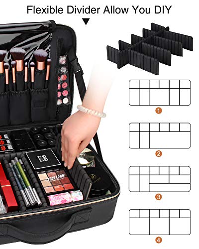 Relavel Makeup Case Large Makeup Bag Professional Train Case 16.5 inches Travel Cosmetic Organizer Brush Holder Waterproof Makeup Artist Storage Box, Large Capacity (Leather Black) - Image 4