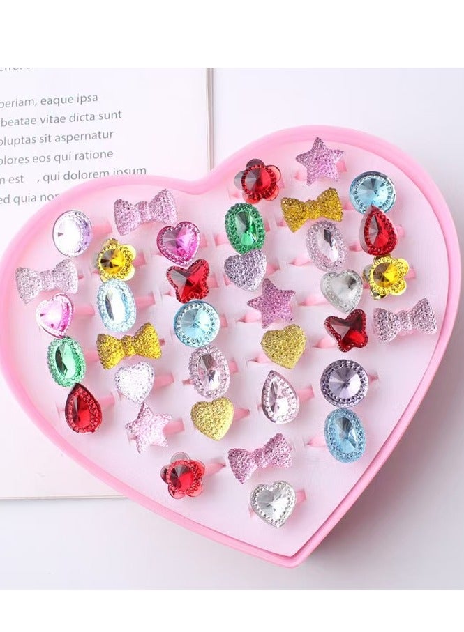 Mordely 36 Pcs Children's Diamond Ring Kid Gift Ring Child Crystal Ring Heart Set  - Image 1