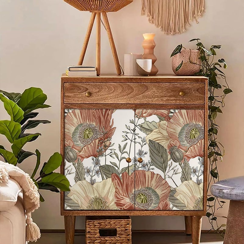 Livebor Floral Wallpaper Peel and Stick Boho Large Floral Peel and Stick Wallpaper Vintage Multicolor Flower Contact Paper 17.7'' x 118.1'' Self Adhesive Wall Paper for Bathroom Wall Covering Decor - Image 4