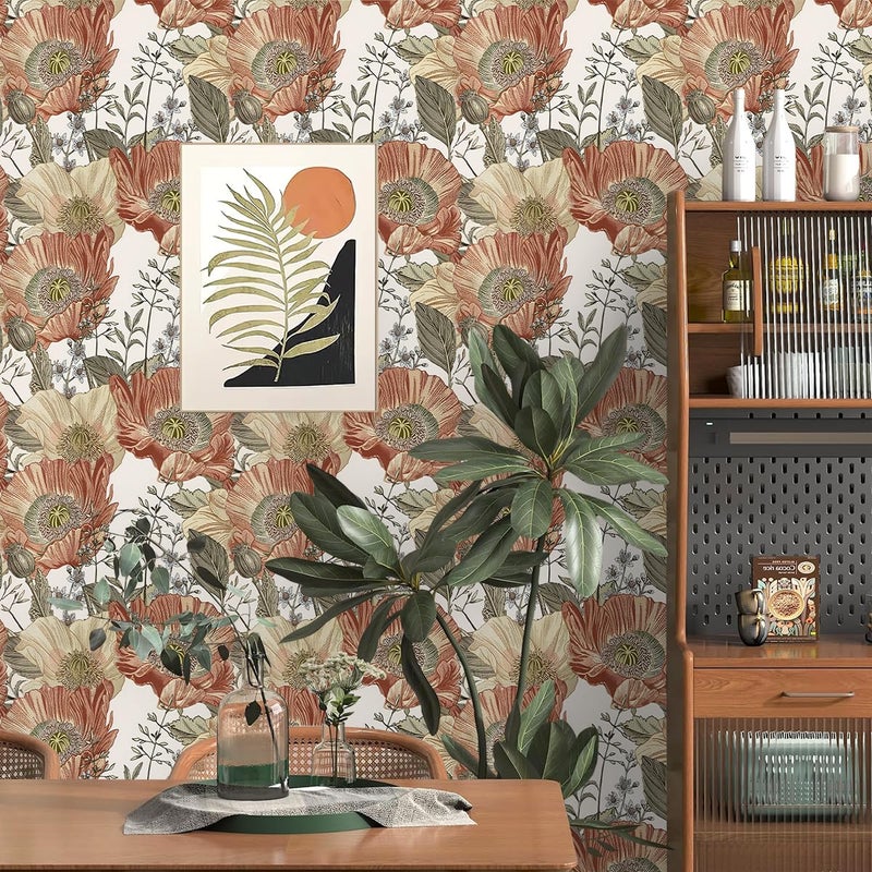 Livebor Floral Wallpaper Peel and Stick Boho Large Floral Peel and Stick Wallpaper Vintage Multicolor Flower Contact Paper 17.7'' x 118.1'' Self Adhesive Wall Paper for Bathroom Wall Covering Decor - Image 2