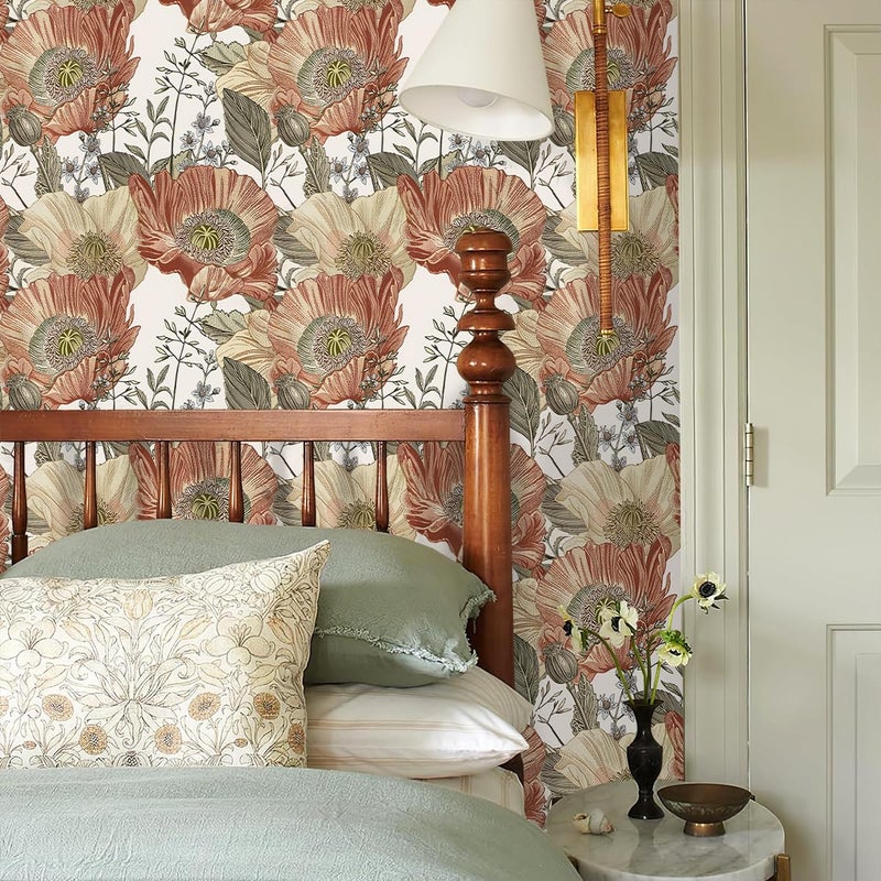 Livebor Floral Wallpaper Peel and Stick Boho Large Floral Peel and Stick Wallpaper Vintage Multicolor Flower Contact Paper 17.7'' x 118.1'' Self Adhesive Wall Paper for Bathroom Wall Covering Decor - Image 5