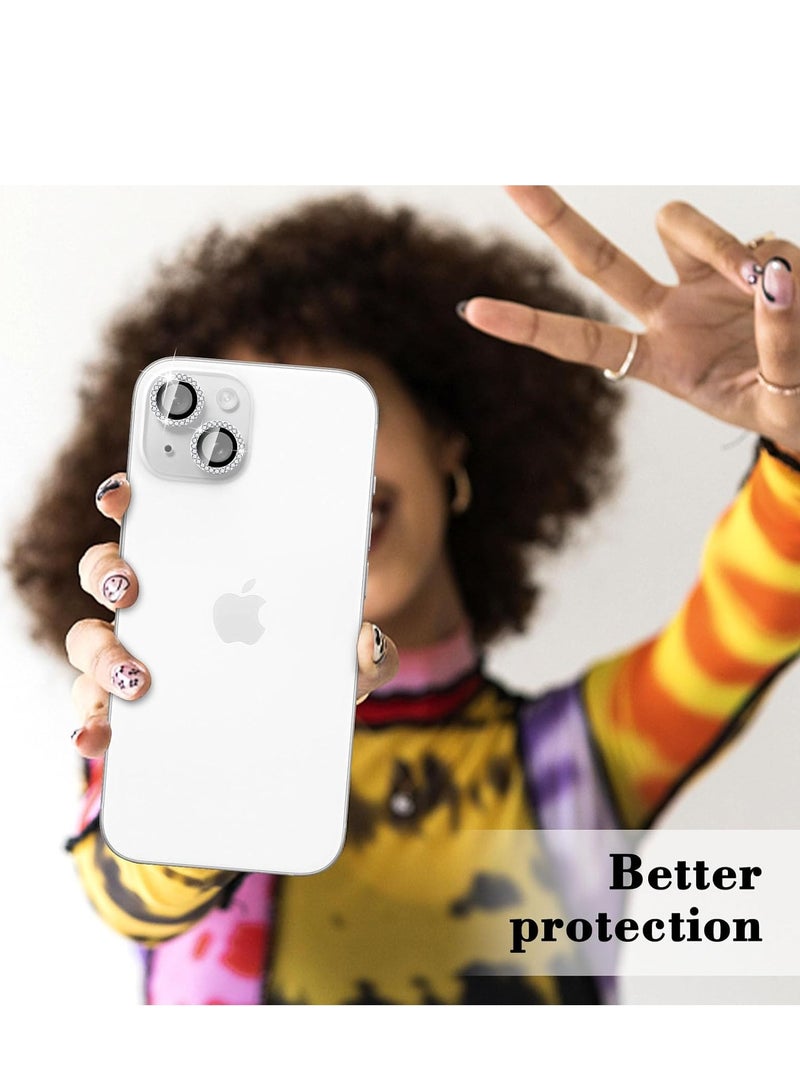 ELTRAZONE "Silver Diamond Camera Lens Protector for iPhone 16/16 Plus – Bling Tempered Glass Cover with Automatic Alignment Metal Rings and Glitter Film Stickers" - Image 5