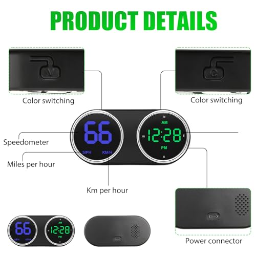 GUGUMO GPS Digital Speedometer for Car MPH, Universal HUD Speed Meter with LED Large Font, Plug Play for Car Truck Motor SUV Golf Cart All Vehicles (Colorful MPH KM/H Speedometer) - Image 3