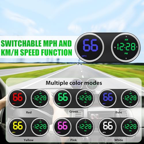 GUGUMO GPS Digital Speedometer for Car MPH, Universal HUD Speed Meter with LED Large Font, Plug Play for Car Truck Motor SUV Golf Cart All Vehicles (Colorful MPH KM/H Speedometer) - Image 2