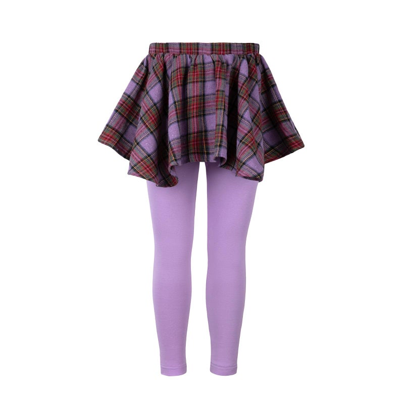 WELAKEN Girls Plaid Skirted Leggings â€“ Kids Tartan Skirt with Stretch Leggings and Elastic Waistband Purple - Image 4