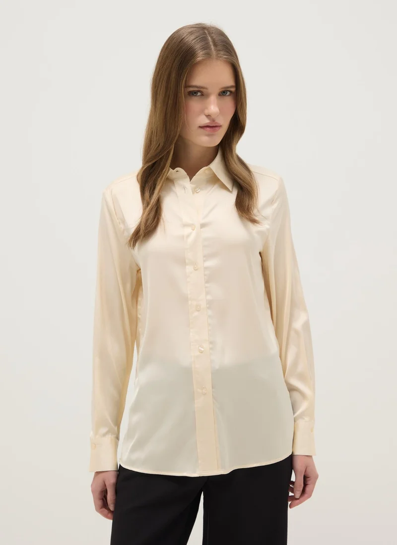 Ovs OVS Beige Long Sleeve Satin Shirt Regular Fit