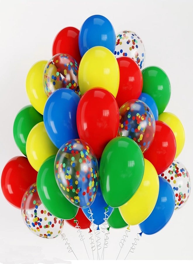 duile 60 Pcs Rainbow Balloons Red Yellow Blue Balloons Set with Primary Color Confetti Balloons Bright Multicolor Circus Balloon Assorted Colors for Fiesta Theme Party Kids Boys Birthday Decorations - Image 1