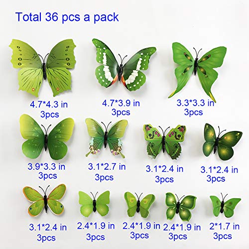 TVPHLLY 36pcs 3D Colorful Butterfly Wall Stickers DIY Art Decor Crafts for Party Nursery Classroom Offices Kids Girl Boy Baby Bedroom Bathroom Living Room Magnets and Glue Sticker Set1(Green-Single Wing) - Image 4