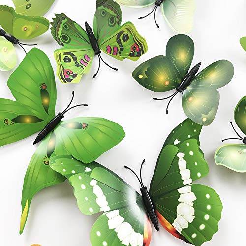 TVPHLLY 36pcs 3D Colorful Butterfly Wall Stickers DIY Art Decor Crafts for Party Nursery Classroom Offices Kids Girl Boy Baby Bedroom Bathroom Living Room Magnets and Glue Sticker Set1(Green-Single Wing) - Image 3